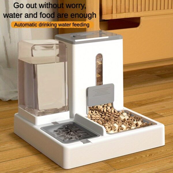 1pc Automatic Pet Feeder and Water Dispenser, Large Capacity Plastic Bowl for Cats and Dogs, Dry and Wet Separation, No Battery Required, Indoor Feeding System - Image 2