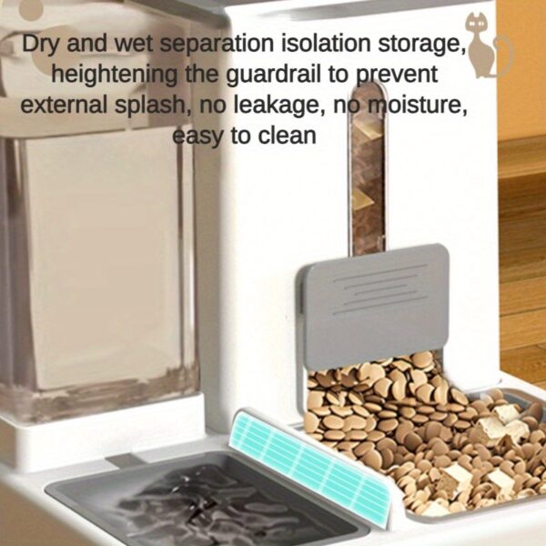 1pc Automatic Pet Feeder and Water Dispenser, Large Capacity Plastic Bowl for Cats and Dogs, Dry and Wet Separation, No Battery Required, Indoor Feeding System - Image 4