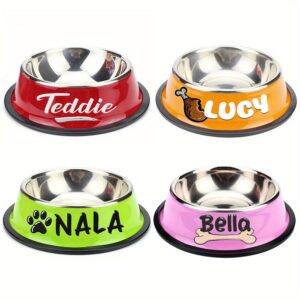 Customizable Anti Slip Stainless Steel Pet Bowl - Personalized with Name for Cats and Dogs Food and Water Supply