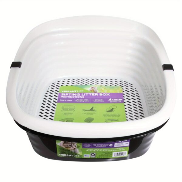 Sifting Cat Litter Box, 2 Open Top Plastic Cat Litter Pans and Cat Litter Tray, Large, Black - Image 2