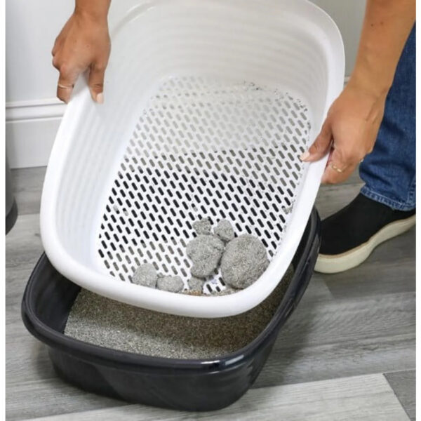 Sifting Cat Litter Box, 2 Open Top Plastic Cat Litter Pans and Cat Litter Tray, Large, Black - Image 3