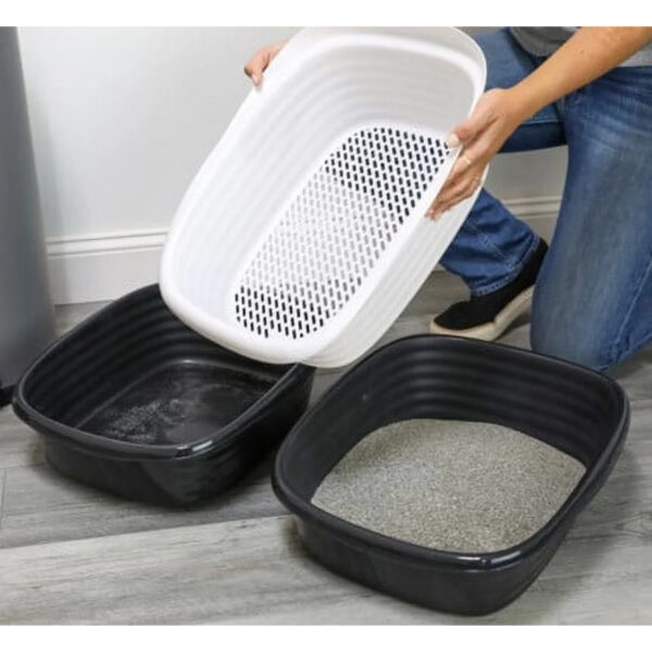 Sifting Cat Litter Box, 2 Open Top Plastic Cat Litter Pans and Cat Litter Tray, Large, Black - Image 8