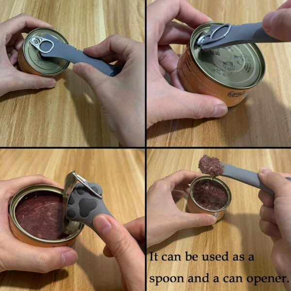 Cat Food Jar Spoon Storage 4 Pcs Lightweight Multifunctional Mini Scraper Pet Can Opener High Sealing Universal Silicone Pet Food Jar Lid Stainless Steel Wet Food Spoon for Cats and Dogs (Gray) - Image 5