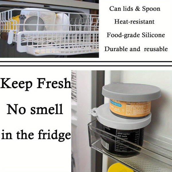 Cat Food Jar Spoon Storage 4 Pcs Lightweight Multifunctional Mini Scraper Pet Can Opener High Sealing Universal Silicone Pet Food Jar Lid Stainless Steel Wet Food Spoon for Cats and Dogs (Gray) - Image 8