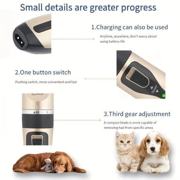 [Cordless Trimmer for Dogs & Cats] Whisper-Quiet Electric Pet Grooming Kit - USB Rechargeable, Cordless Trimmer for Dogs & Cats with Limit Combs, Professional Shaver Tool Set, Golden Finish - Ideal for All Hair Types, Home Pet Styling|Ergonomic Design|Met - Image 3