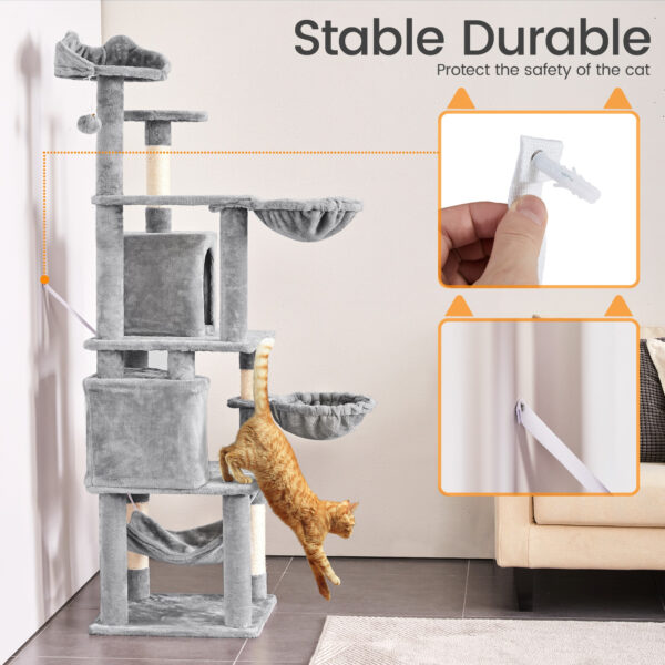 Costoffs 69inch Cat Tree, Multilevel Cat Towers W/ Double Cat Condo, Hammock, Basket, Double Plush Perches Sisal Rope Furry Ball for Cats Kittens - Image 5