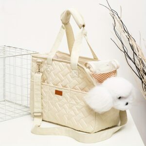 Portable Canvas Dog Carrier Bag - Breathable, Large Capacity Pet Tote with Shoulder Strap for Small to Medium Breeds - Available in Beige, Gray, Pink