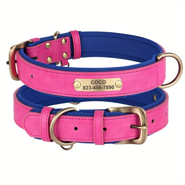 [Custom Dog Collar] Soft Padded Custom Engraved Dog Collar with ID Nameplate - Adjustable Pet Collars for Small to Large Dogs - Solid Pattern, Durable Material, Personalized - Image 19