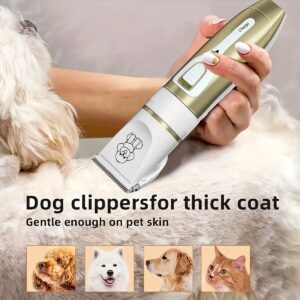 Professional Pet Grooming Kit - USB Rechargeable Electric Clippers & Brush Set with Ceramic Blades for Dogs & Cats, Includes 6mm & 12mm Combs - Ideal for Small to Medium Breeds, Dog Grooming