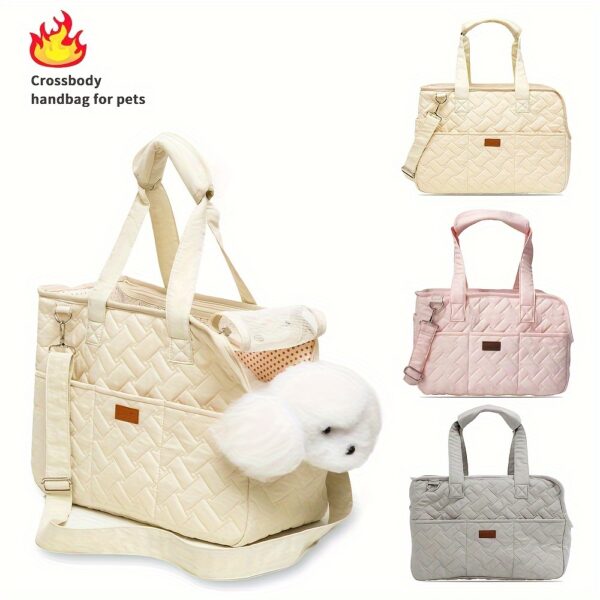 Portable Canvas Dog Carrier Bag - Breathable, Large Capacity Pet Tote with Shoulder Strap for Small to Medium Breeds - Available in Beige, Gray, Pink - Image 2