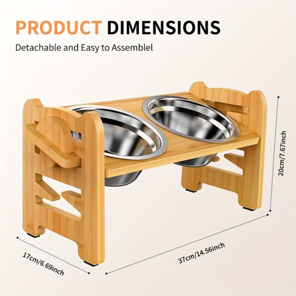 [2-Bowl Elevated Adjustable Dog Feeder] Elevated Adjustable Height Wooden Dog Feeder Stand with 2 Stainless Steel Bowls, Raised Dog Food And Water Bowls Stand for Neck Protection - Image 2