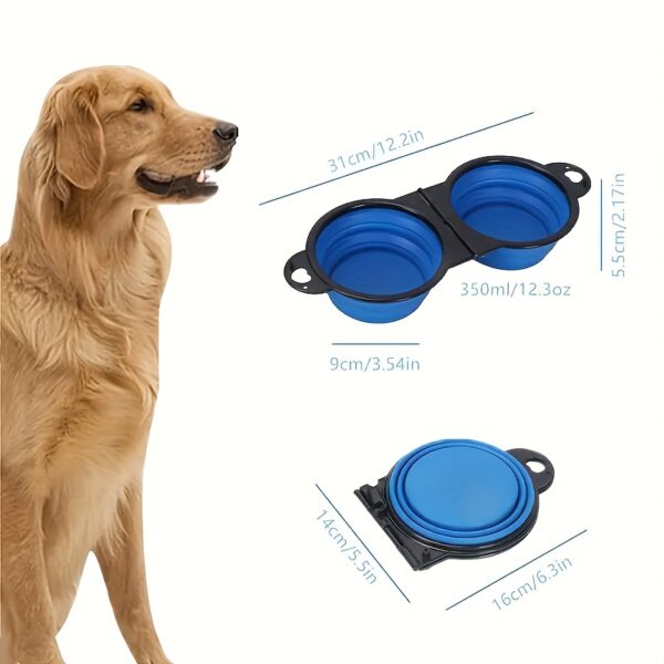 1pc Collapsible Pet Double Bowls Portable Dog Travel Bowl Foldable Dog Food Bowl Water Bowl For Outdoor Traveling Camping Walking Supplies - Image 2