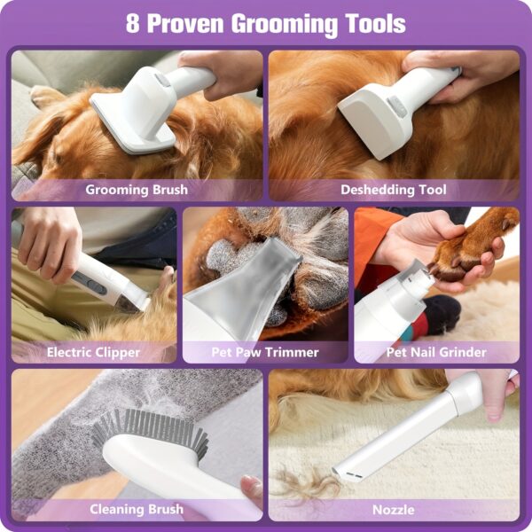 Homeika Pet Grooming Kit, Handheld Vacuum 101.44oz Dog Hair Vacuum Suction 99% Pet Hair, 7 Pet Grooming Tools, Storage Bag, 5 Nozzles, Quiet Pet Vacuum Groomer with Massage Nozzle for Shedding Dogs Cats Purple - Image 4