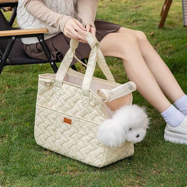 Portable Canvas Dog Carrier Bag - Breathable, Large Capacity Pet Tote with Shoulder Strap for Small to Medium Breeds - Available in Beige, Gray, Pink - Image 5