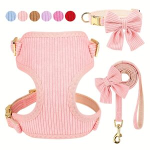 Soft Breathable Dog Collar Harness Leash Set Bowknot Pet Vest Harnesses Adjustable Pet Collars Leads For Small Medium Dogs