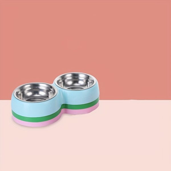 Double Non-Slip Stainless Steel Pet Bowls with Durable Plastic Base for Cats and Dogs, Candy-Colored Feeding Dishes - Image 7