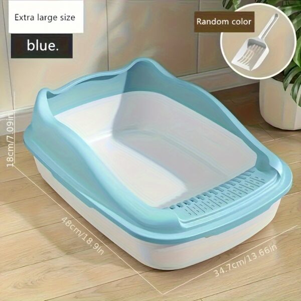 1pc Cat Litter Box, Oversized Semi Enclosed Cat Toilet, Anti Sand Small Kitten Litter Box - Image 11