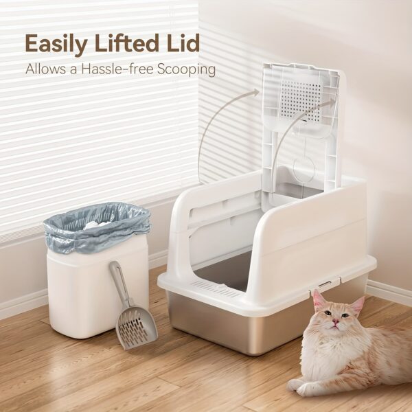 Stainless Steel Cat Litter Box Enclosure With Lid: Top Side 2-Door Large Litter Box - Enclosed & Open Adjustable Covered Metal Litter Pan: Anti-Leakage | Non-Sticky | Easy Clean | Deodorization | 24"x15"x15" - Image 5