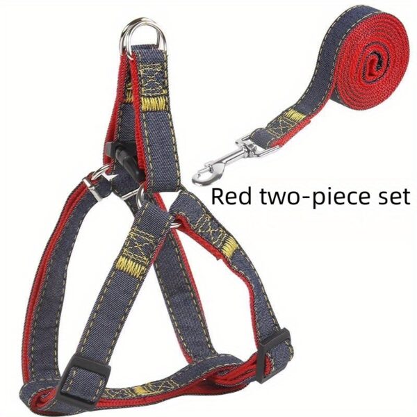 [Small to Large Adjustable Harness] Denim Dog Harness and Leash Set - Adjustable, Comfort Fit for Small to Large Breeds - Durable Polyester Material, Pulling Rope, Teddy - Image 17