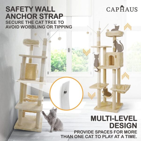CAPHAUS Tall Cat Tree for Indoor Cats, Modern Cute 70-Inch Climbing Play Tower with Top Perch for Large Kittens, Multi-Level Cat Activity Tree w Scratching Posts, Hammock, Cat Cave Condo - Image 20