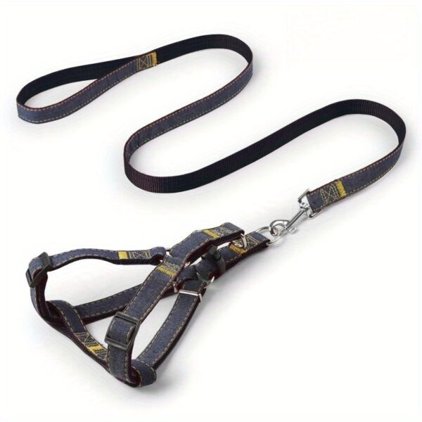 [Small to Large Adjustable Harness] Denim Dog Harness and Leash Set - Adjustable, Comfort Fit for Small to Large Breeds - Durable Polyester Material, Pulling Rope, Teddy - Image 24