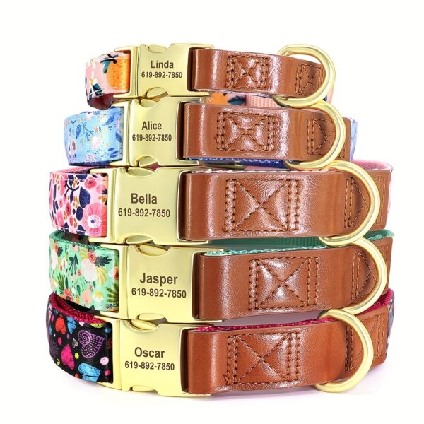 Customizable Floral Print Dog Collar, Durable Nylon Webbing with Padding, Personalized Golden Buckle, Accent for Small to Large Breeds - Image 4