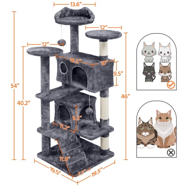 Costoffs Cat Tree 54in/70in Cat Tower Condo with 2 Condos & 2 Dangling Balls & 3 Scratching Posts Large Cat House for for Kittens & Cats - Image 5