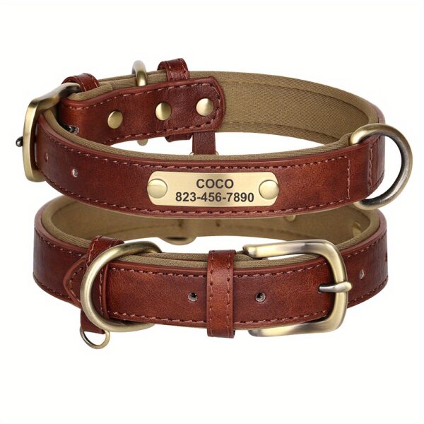 [Custom Dog Collar] Soft Padded Custom Engraved Dog Collar with ID Nameplate - Adjustable Pet Collars for Small to Large Dogs - Solid Pattern, Durable Material, Personalized - Image 5