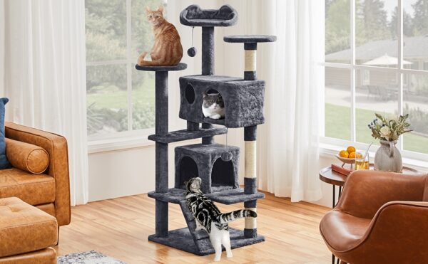 Costoffs Cat Tree 54in/70in Cat Tower Condo with 2 Condos & 2 Dangling Balls & 3 Scratching Posts Large Cat House for for Kittens & Cats - Image 14