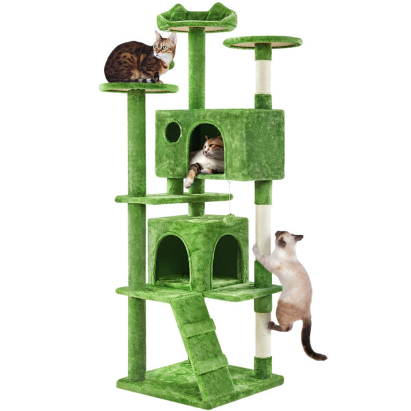 Costoffs Cat Tree 54in/70in Cat Tower Condo with 2 Condos & 2 Dangling Balls & 3 Scratching Posts Large Cat House for for Kittens & Cats - Image 8