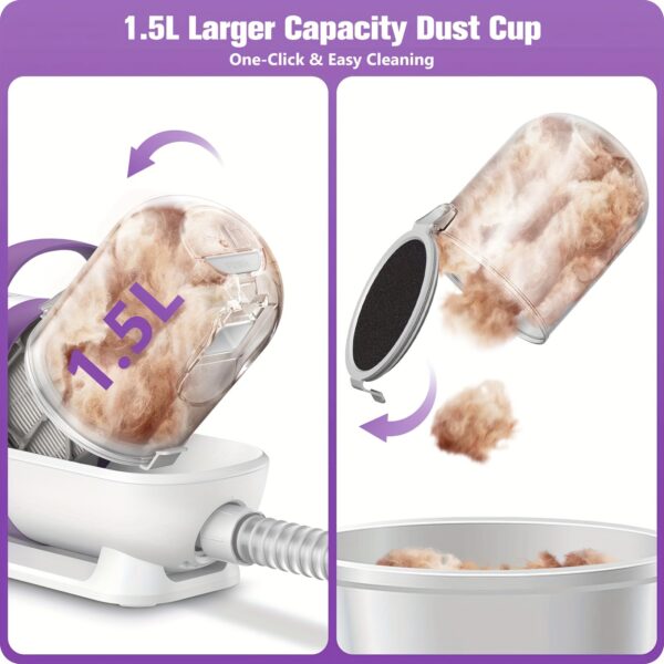 Homeika Pet Grooming Kit, Handheld Vacuum 101.44oz Dog Hair Vacuum Suction 99% Pet Hair, 7 Pet Grooming Tools, Storage Bag, 5 Nozzles, Quiet Pet Vacuum Groomer with Massage Nozzle for Shedding Dogs Cats Purple - Image 7