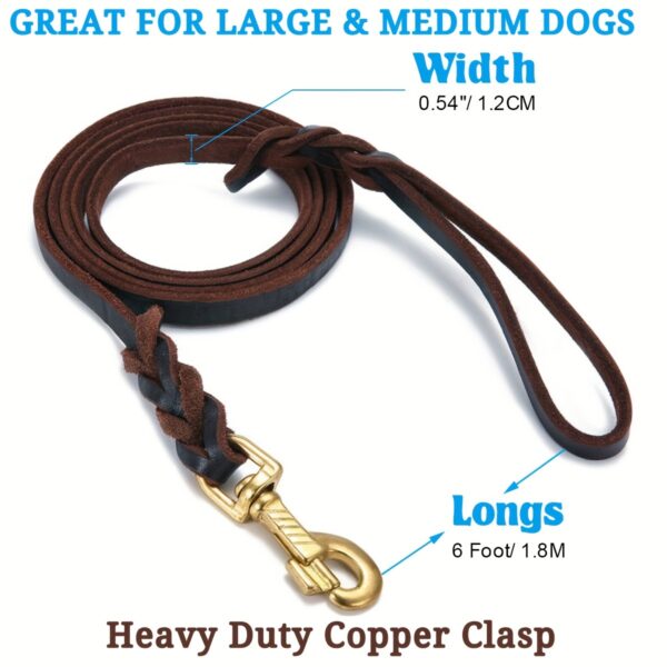 6ft Genuine Braided Leather Dog Leash - Strong, Soft, and Comfortable Heavy-Duty Training Leash for Large, Medium, and Small Dogs - Ideal for Walking, Training, and Everyday Use - Image 2