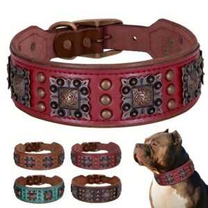 Heavy Duty Studded Leather Dog Collar for Medium and Large Dogs - Durable and Comfortable