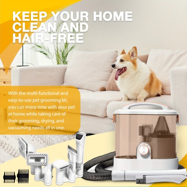6-in-1 Multi-Purpose Pet Grooming Kit - 3.3L Large Capacity Dust Bin, Dog Clippers, Hair Dryer, and 6 Versatile Grooming Tools for Easy Dog and Cat Grooming - Perfect for Pet Owners (Orange) - Image 11