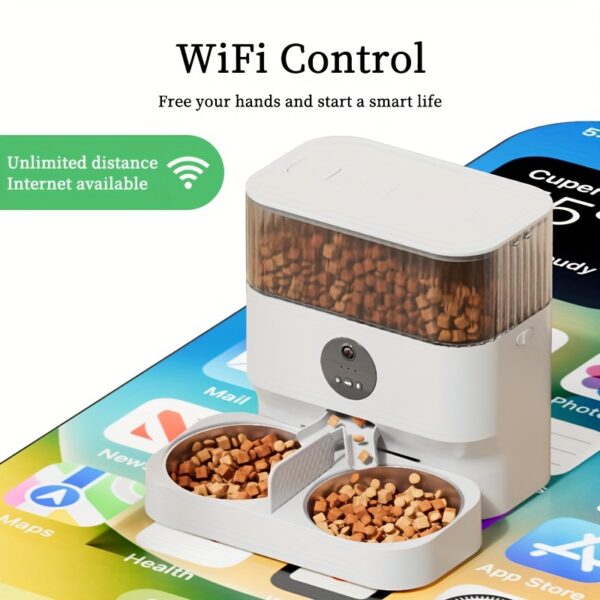 Large Capacity Automatic Dog Feeder, WiFi Cat Food Dispenser, with 1080P Camera, Can Feed 2 Cats and Dogs, 1.32gal Pet Feeder, APP Control, Two-way Audio, Dual Power, Three Versions, Ideal Gift for Pet Owners Does not include battery and adapter - Image 5