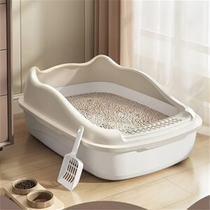 1pc Cat Litter Box, Oversized Semi Enclosed Cat Toilet, Anti Sand Small Kitten Litter Box
