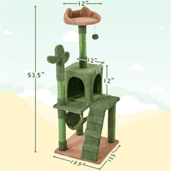 Costoffs 53.5'' Height Cactus Cat Tree Cat Furniture with Natural Sisal Hammock Platform Cat Tree Basket Cat Climbing Tree for Small- to Medium-sized Cats - Image 3