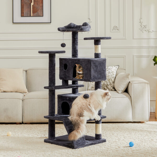 Tall Tower for Indoor Cats - 54-inch Multi-Level Cat Tree, Pet Kitty Play Fun House with Spacious Condo, Natural Sisal Scratching Post, Easy Climbing Ladder, and Dangling Toy for Kittens and Cats - Image 7