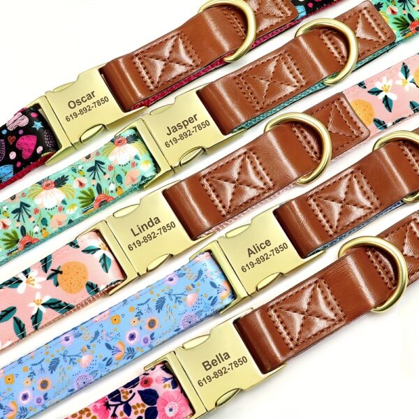 Customizable Floral Print Dog Collar, Durable Nylon Webbing with Padding, Personalized Golden Buckle, Accent for Small to Large Breeds - Image 10
