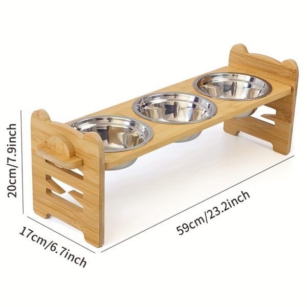 [2-Bowl Elevated Adjustable Dog Feeder] Elevated Adjustable Height Wooden Dog Feeder Stand with 2 Stainless Steel Bowls, Raised Dog Food And Water Bowls Stand for Neck Protection - Image 3