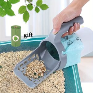 120pcs Large Capacity Disposable Pet Poop Bags with Integrated Cat Litter Shovel and 1 Roll Poop Bag - Easy Scoop, Convenient Bag Holder, and Sanitary Cleaning for Cats