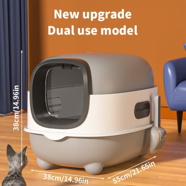 1pc Large Capacity Cat Litter Box, Anti-Splash Fully Enclosed Top-Entry, Odor Isolated, Dual Use, Foldable Design, Spacious For Cats Up To 40lbs/18kg - Image 2