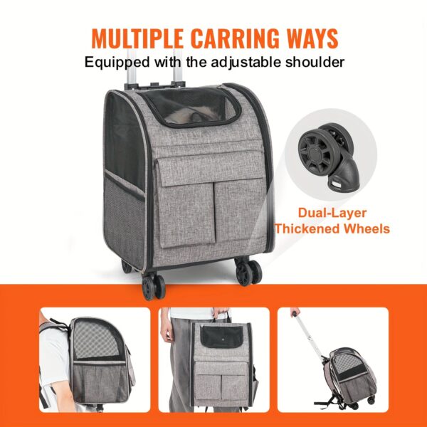 [18LBS Rolling Pet Carrier Backpack] 18LBS Rolling Pet Carrier Backpack With Removable Wheels For Under, Large Soft Sided Wheeled Dog Carrier Cat Travel Carrier Airline Approved For Small Dogs And Medium Cats With Upgraded Wheels - Image 3