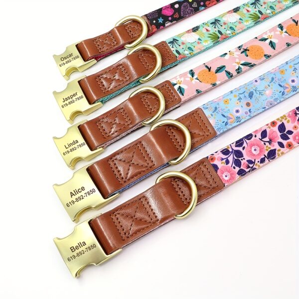 Customizable Floral Print Dog Collar, Durable Nylon Webbing with Padding, Personalized Golden Buckle, Accent for Small to Large Breeds - Image 5
