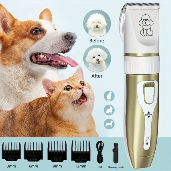 Professional Pet Grooming Kit - USB Rechargeable Electric Clippers & Brush Set with Ceramic Blades for Dogs & Cats, Includes 6mm & 12mm Combs - Ideal for Small to Medium Breeds, Dog Grooming - Image 2