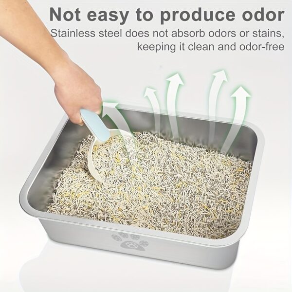 PTLOM Stainless Steel Cat Litter Box High SideCats Toilet Metal Kitten Litter Pan, Pet CleaningTool For Big And Small Cats, Rabbits, Splash-Proof And Non-Stick Cat Poop Box Odoress - Image 6
