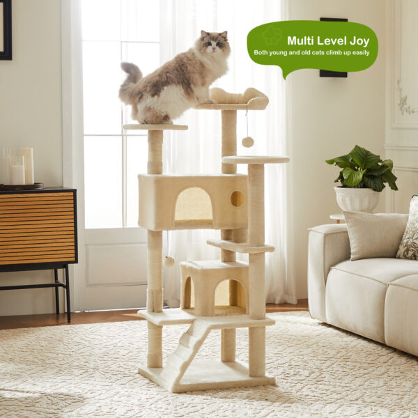 Tall Tower for Indoor Cats - 54-inch Multi-Level Cat Tree, Pet Kitty Play Fun House with Spacious Condo, Natural Sisal Scratching Post, Easy Climbing Ladder, and Dangling Toy for Kittens and Cats - Image 11
