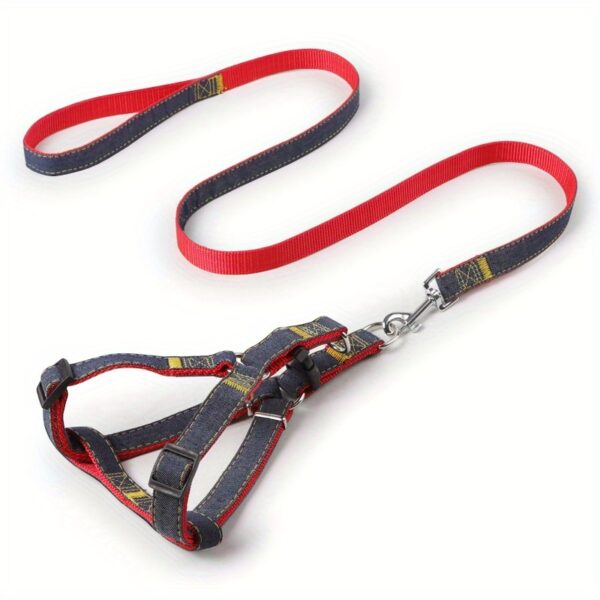 [Small to Large Adjustable Harness] Denim Dog Harness and Leash Set - Adjustable, Comfort Fit for Small to Large Breeds - Durable Polyester Material, Pulling Rope, Teddy - Image 22