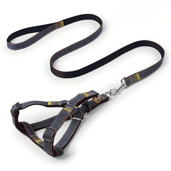 [Small to Large Adjustable Harness] Denim Dog Harness and Leash Set - Adjustable, Comfort Fit for Small to Large Breeds - Durable Polyester Material, Pulling Rope, Teddy - Image 15