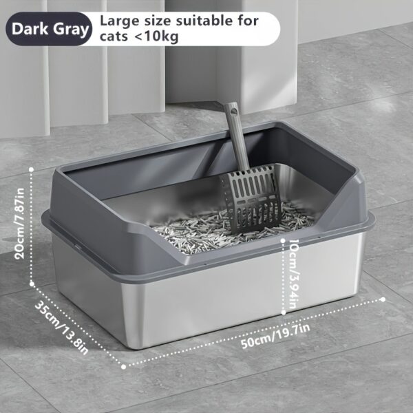 XL High-Sided Rectangle Stainless Steel Cat Litter Box - Spill-Proof, Easy Clean, Odor-Resistant, Durable, and Hygienic - Includes Plastic Pan and Scoop for Multiple and Large Cats - Image 12